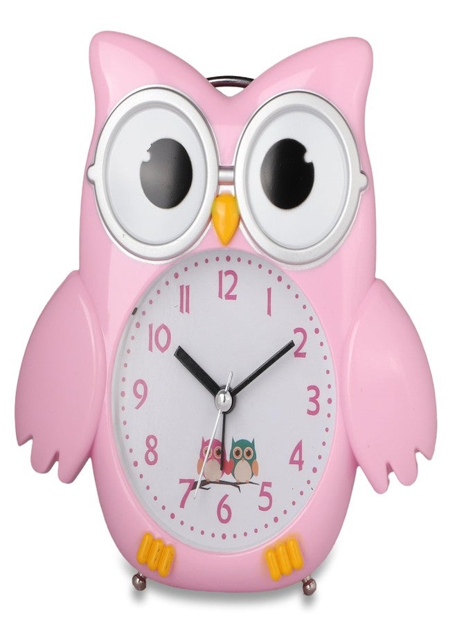 De'rons Twin Bell Analog Table Alarm Clock with Backlight for Heavy Sleepers Loud Alarm Clock for Students Funny Cute Owl Cartoon Shape Alarm Clock for Kids Girls Boys Bedroom 14.5 x 15 cm (Pink) - Image 5